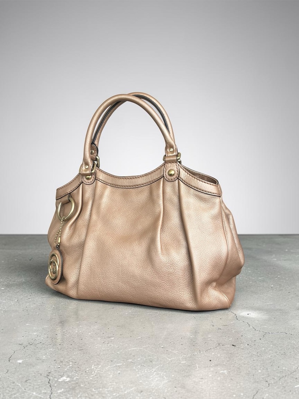 Gucci Metallic Bronze Leather Hobo Tote Interlocking G Charm